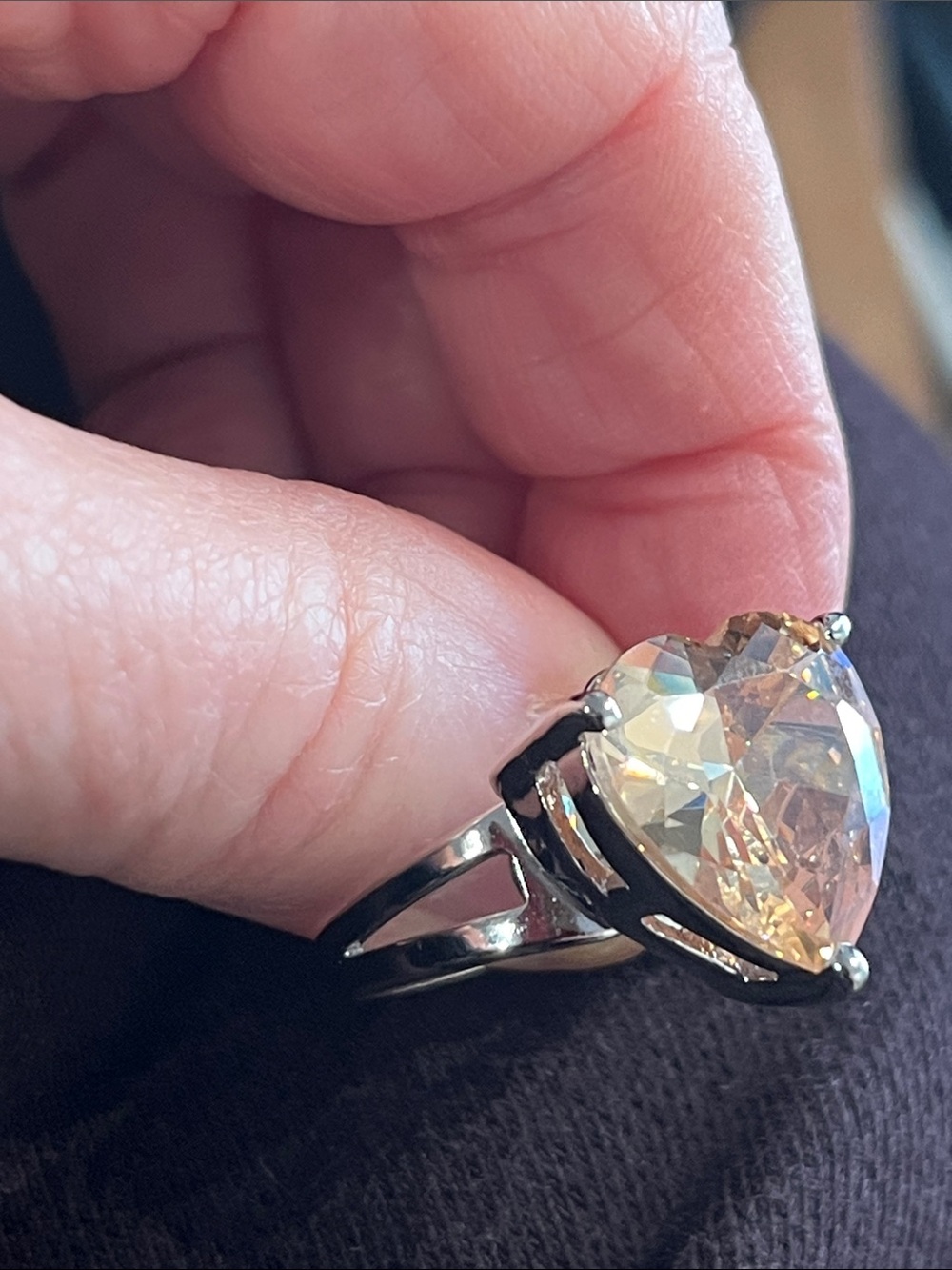 Cocktail Heart-Cut Clear peach Crystal Ring in Silver Tone - Women Jewelry Sz 8